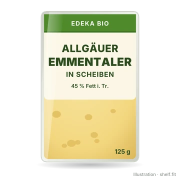 Illustration: Packung EDEKA Bio Allgäuer Emmentaler in Scheiben, 125 g