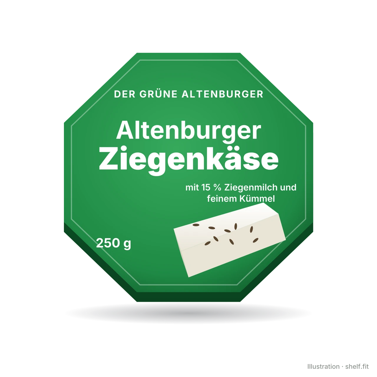 Illustration: Achteckige Schachtel Der Grüne Altenburger Altenburger Ziegenkäse, 250 g