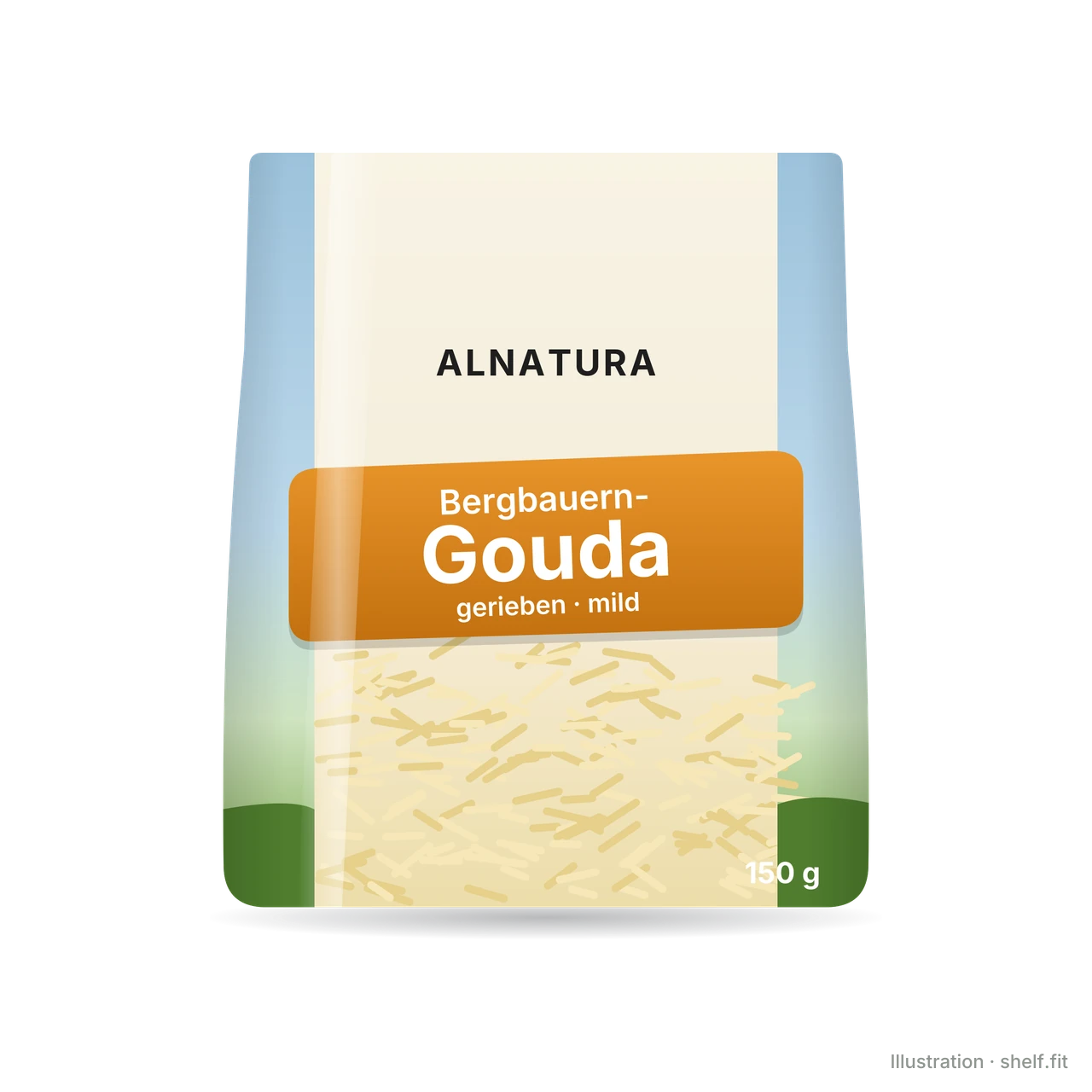 Illustration: Beutel Alnatura Bergbauern-Gouda gerieben, 150 g