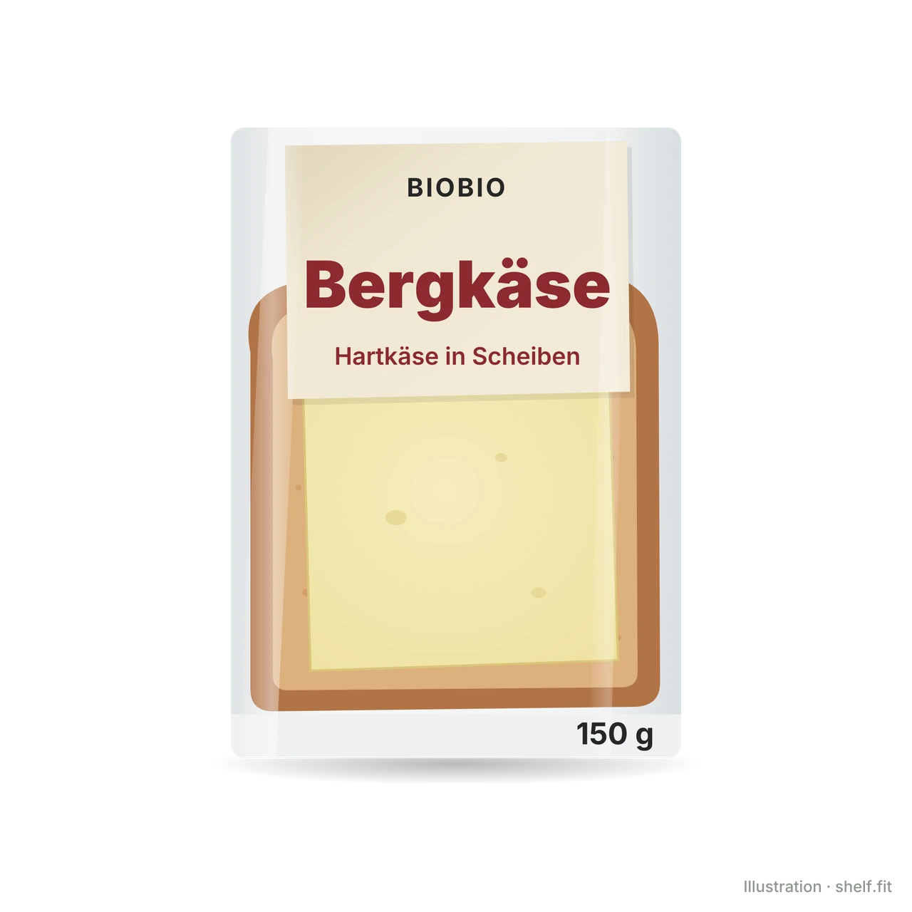 Illustration: Packung BioBio Bio-Bergkäse, 150-g-Packung