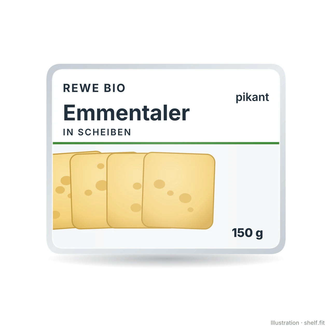 Illustration: Packung REWE Bio Emmentaler in Scheiben, 150 g