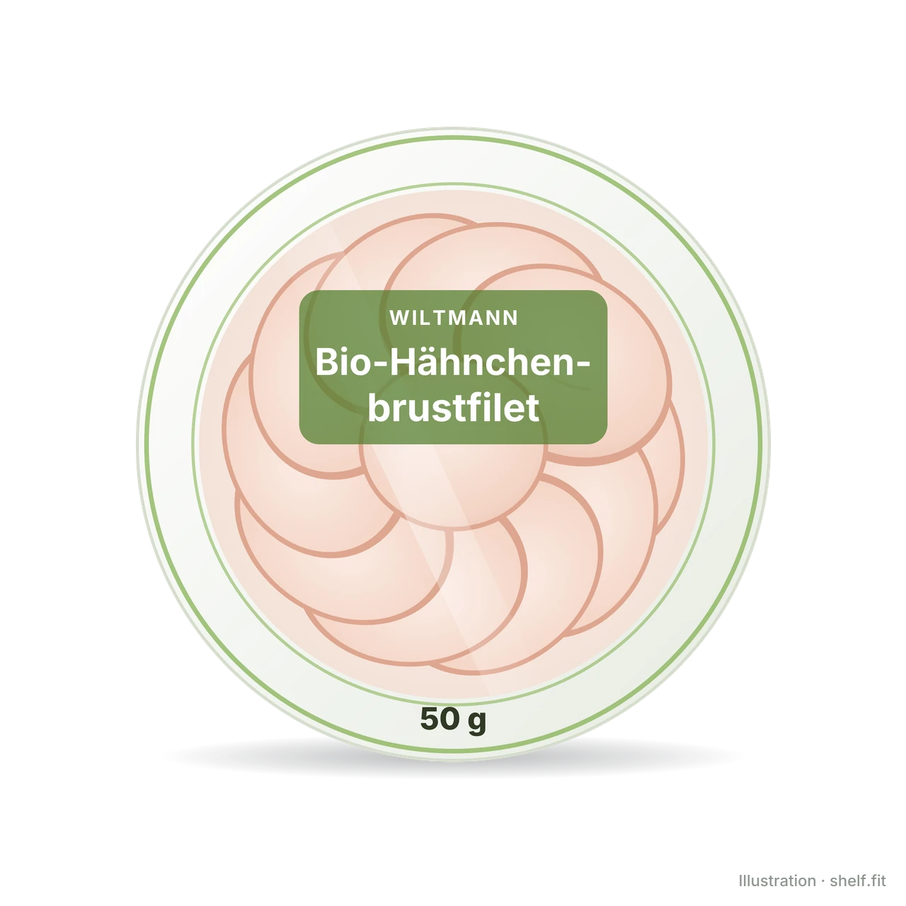 Illustration: Round Wiltmann Organic Chicken Breast Fillet pack, 50 g