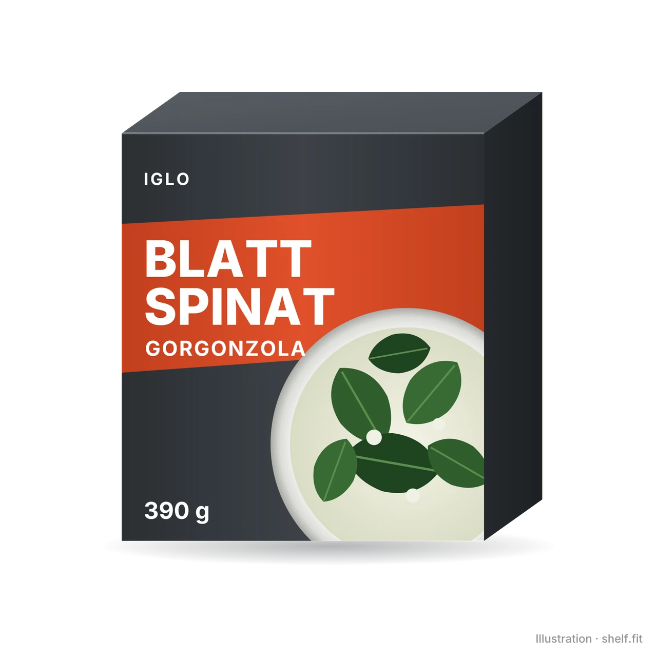 Illustration: iglo Leaf Spinach with Gorgonzola box, 390 g