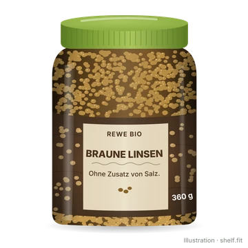 Illustration: Glas REWE Bio Braune Linsen