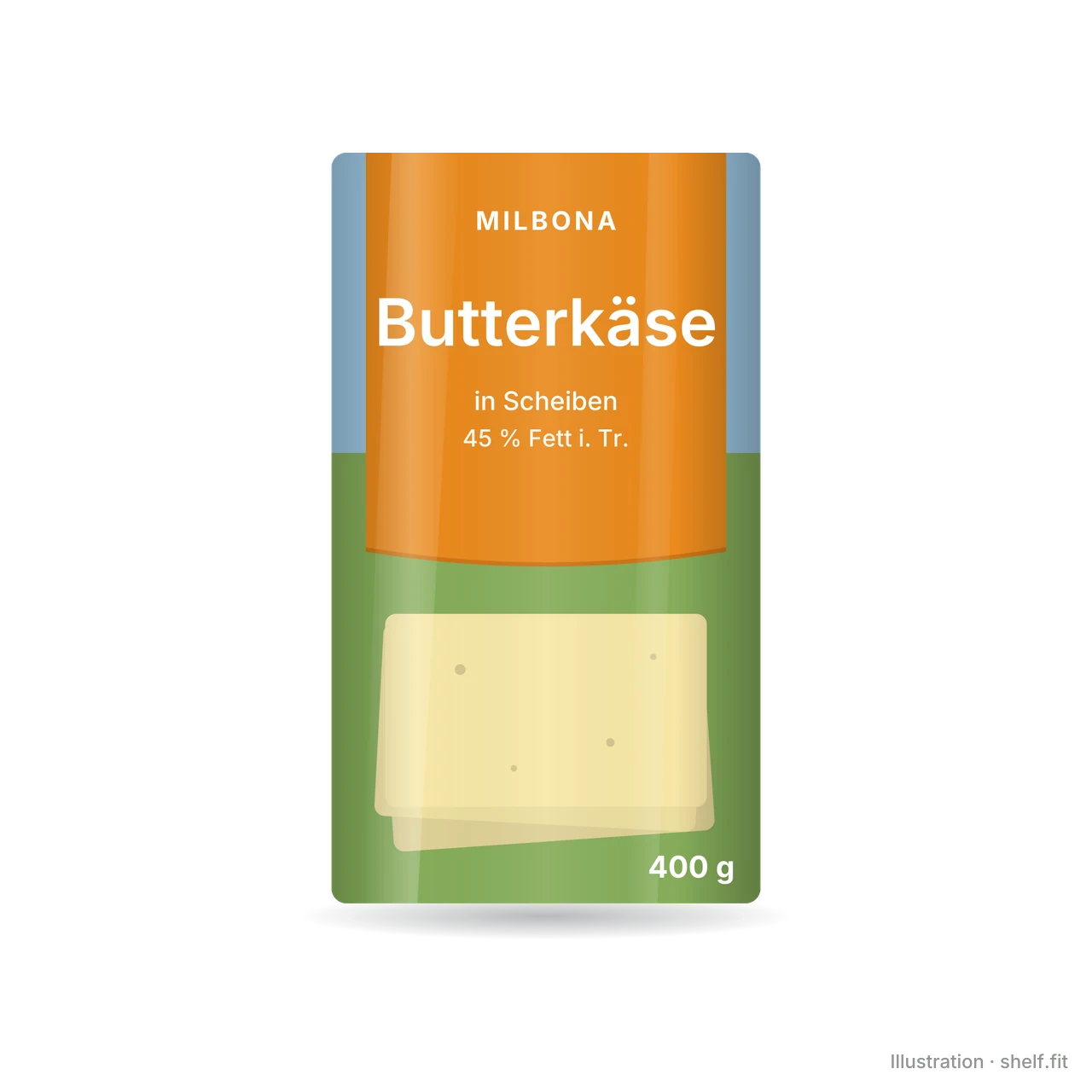 Illustration: Milbona sliced butter cheese pack, 400 g