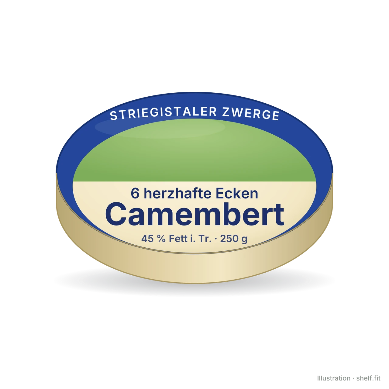 Illustration: Runde Schachtel Striegistaler Zwerge 6 herzhafte Ecken Camembert, 250 g