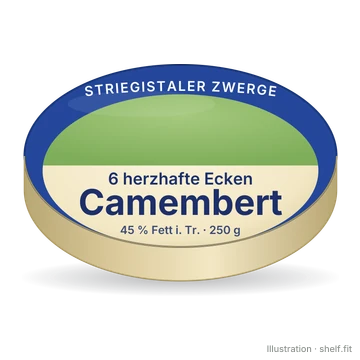 Illustration: Runde Schachtel Striegistaler Zwerge 6 herzhafte Ecken Camembert, 250 g