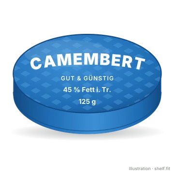 Illustration: Runde Schachtel Gut & Günstig Camembert 45 % Fett i. Tr., 125 g