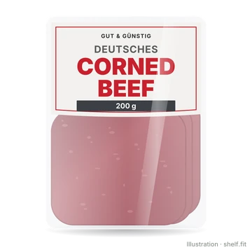 Illustration: Packung Gut & Günstig Corned Beef in Scheiben, 200-g-Packung