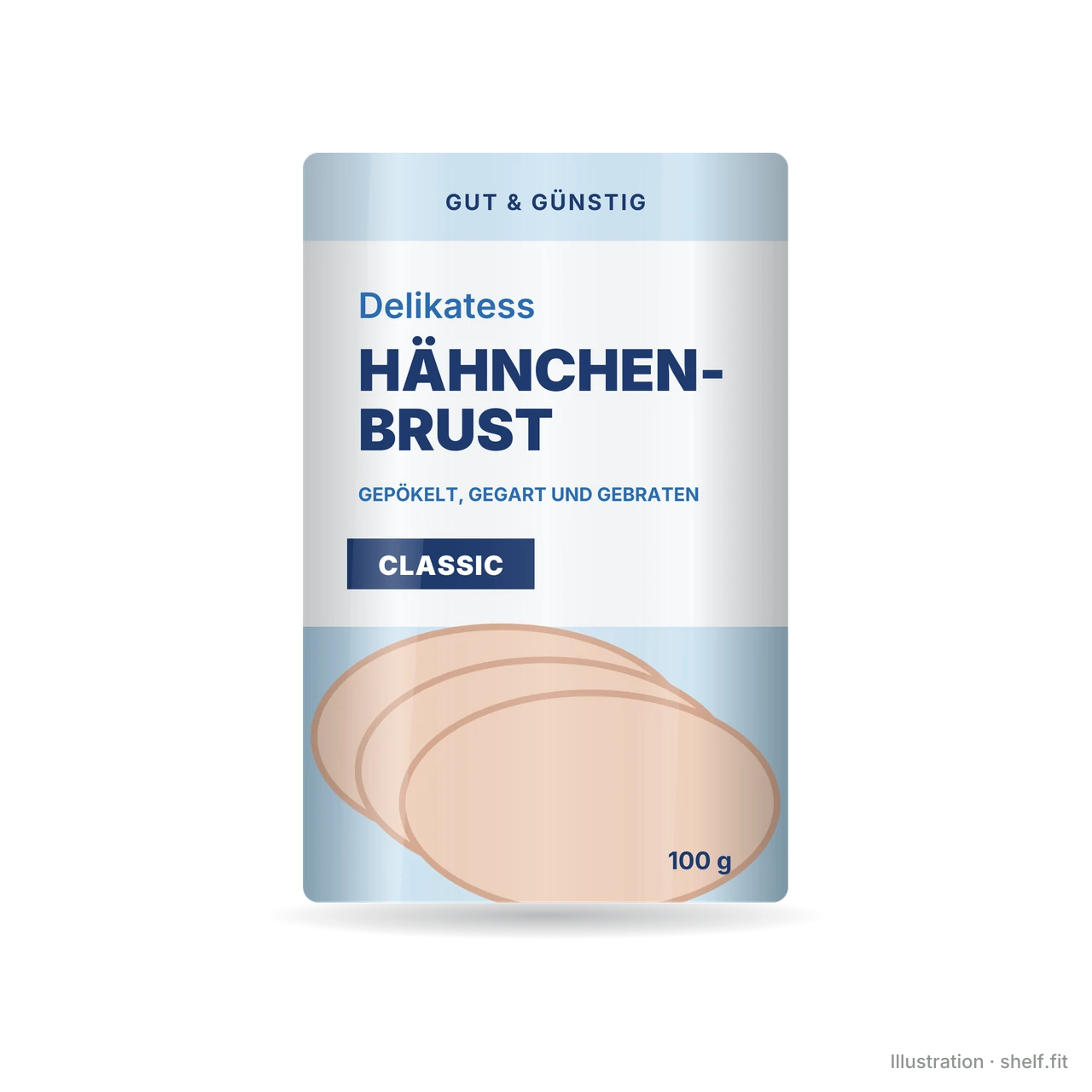 Illustration: Packung Gut & Günstig Delikatess Hähnchenbrust Classic, 100 g