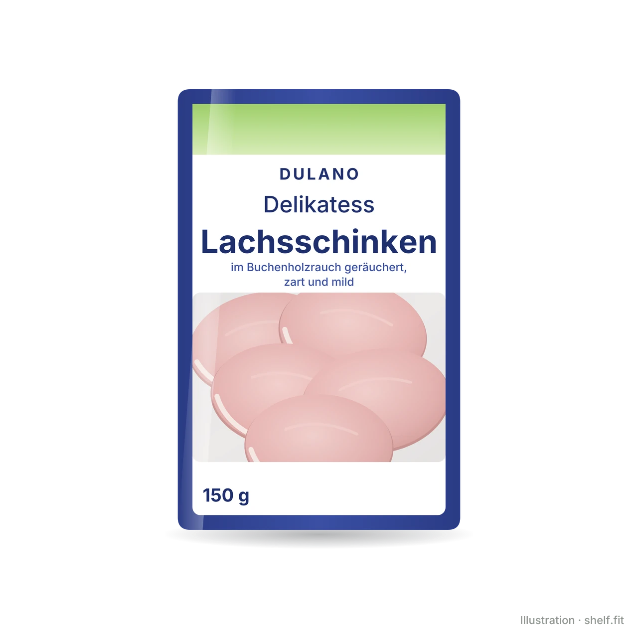 Illustration: Packung Dulano Delikatess Lachsschinken, 150 g