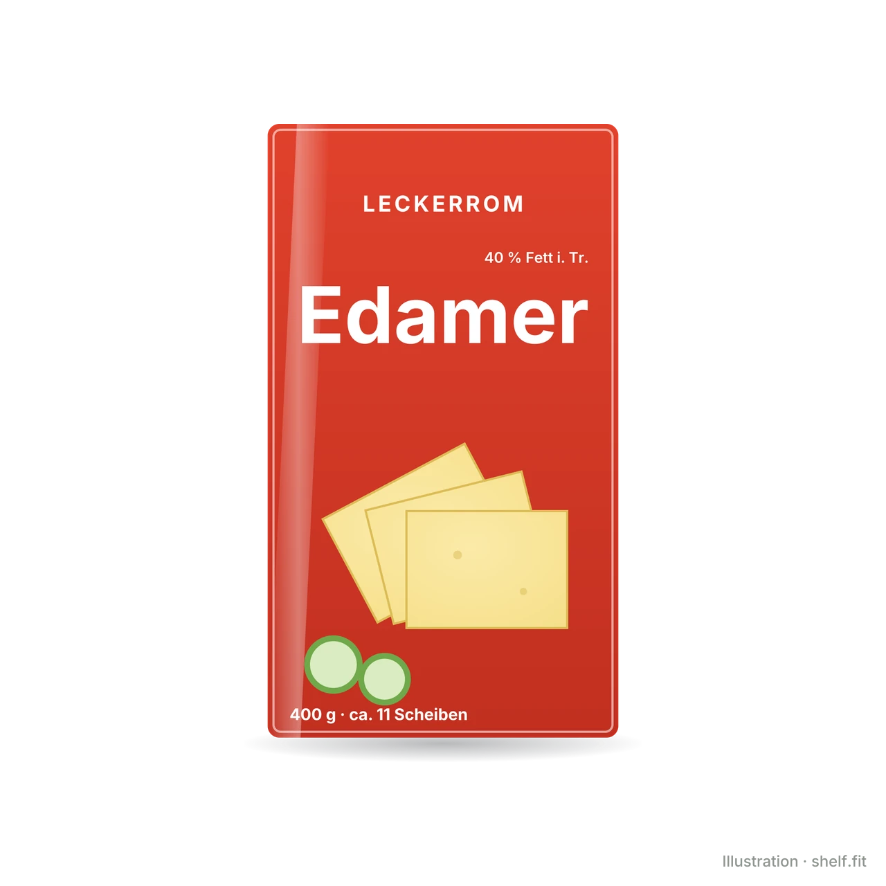 Illustration: Packung Leckerrom Edamer in Scheiben, 400 g