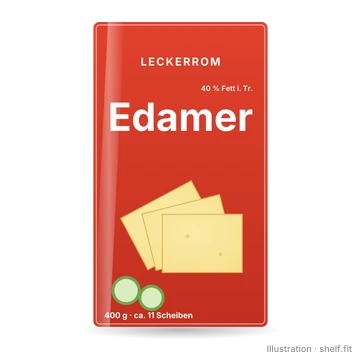 Illustration: Packung Leckerrom Edamer in Scheiben, 400 g