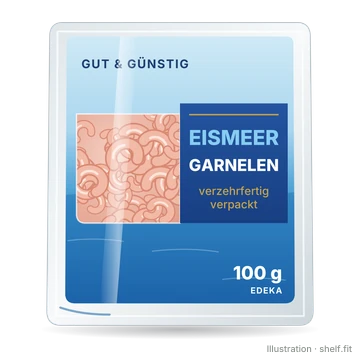 Illustration: Packung Gut & Günstig Eismeer Garnelen, 100-g-Packung