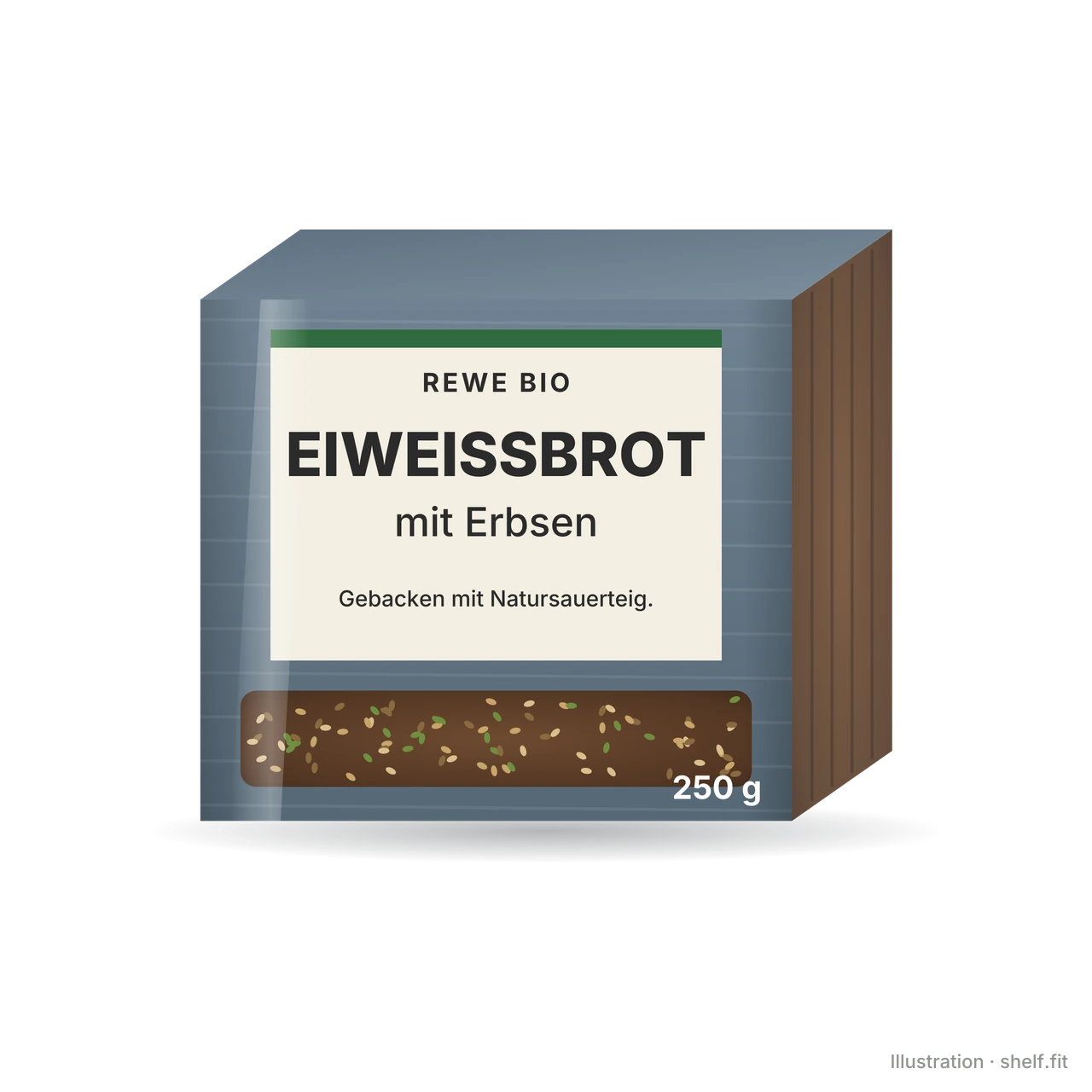 Illustration: Packung REWE Bio Eiweißbrot mit Erbsen, 250 g