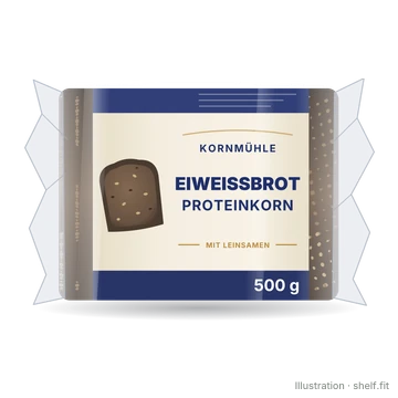Illustration: Packung Kornmühle Eiweißbrot Proteinkorn mit Leinsamen, 500 g