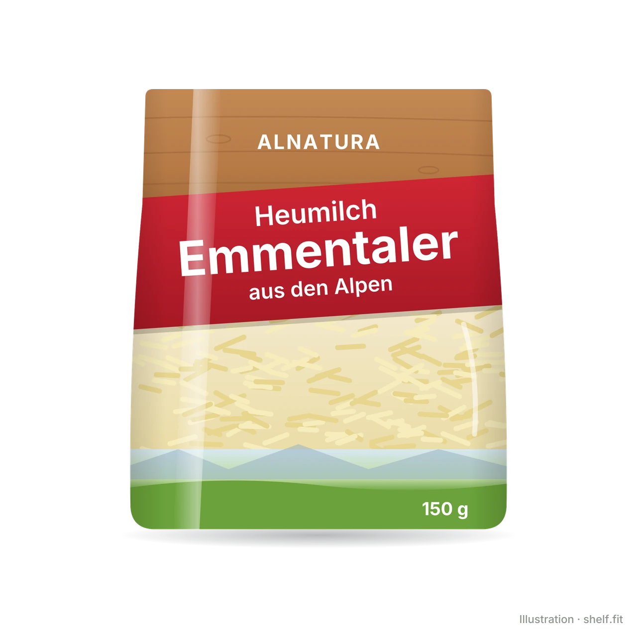 Illustration: Beutel Alnatura Emmentaler gerieben, 150-g-Beutel