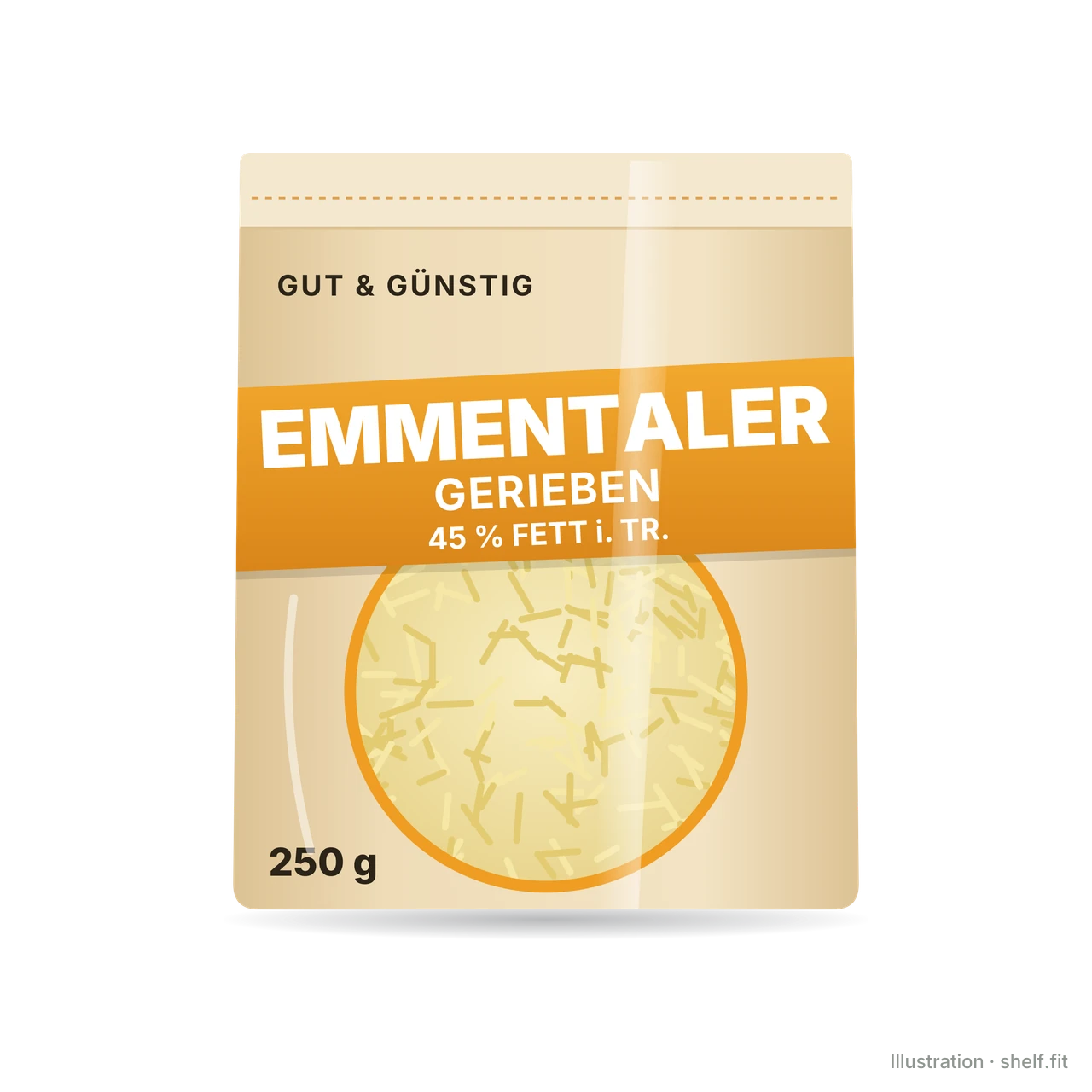 Illustration: Beutel Gut & Günstig Emmentaler gerieben