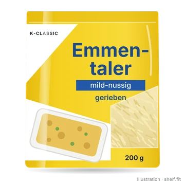 Illustration: Beutel K-Classic Emmentaler mild-nussig gerieben, 200-g-Beutel