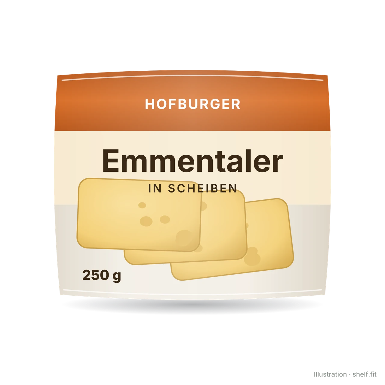 Illustration: Packung Hofburger Emmentaler in Scheiben, 250 g