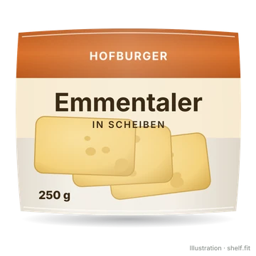 Illustration: Packung Hofburger Emmentaler in Scheiben, 250 g