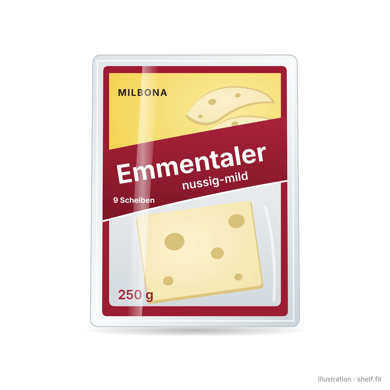 Illustration: Packung Milbona Emmentaler in Scheiben, 250-g-Packung