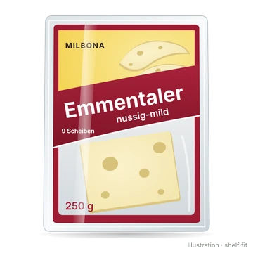 Illustration: Packung Milbona Emmentaler in Scheiben, 250-g-Packung