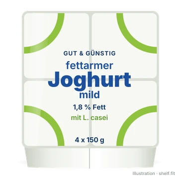 Illustration: 4er-Pack Gut & Günstig Fettarmer Joghurt mild mit L. casei, 4 x 150 g