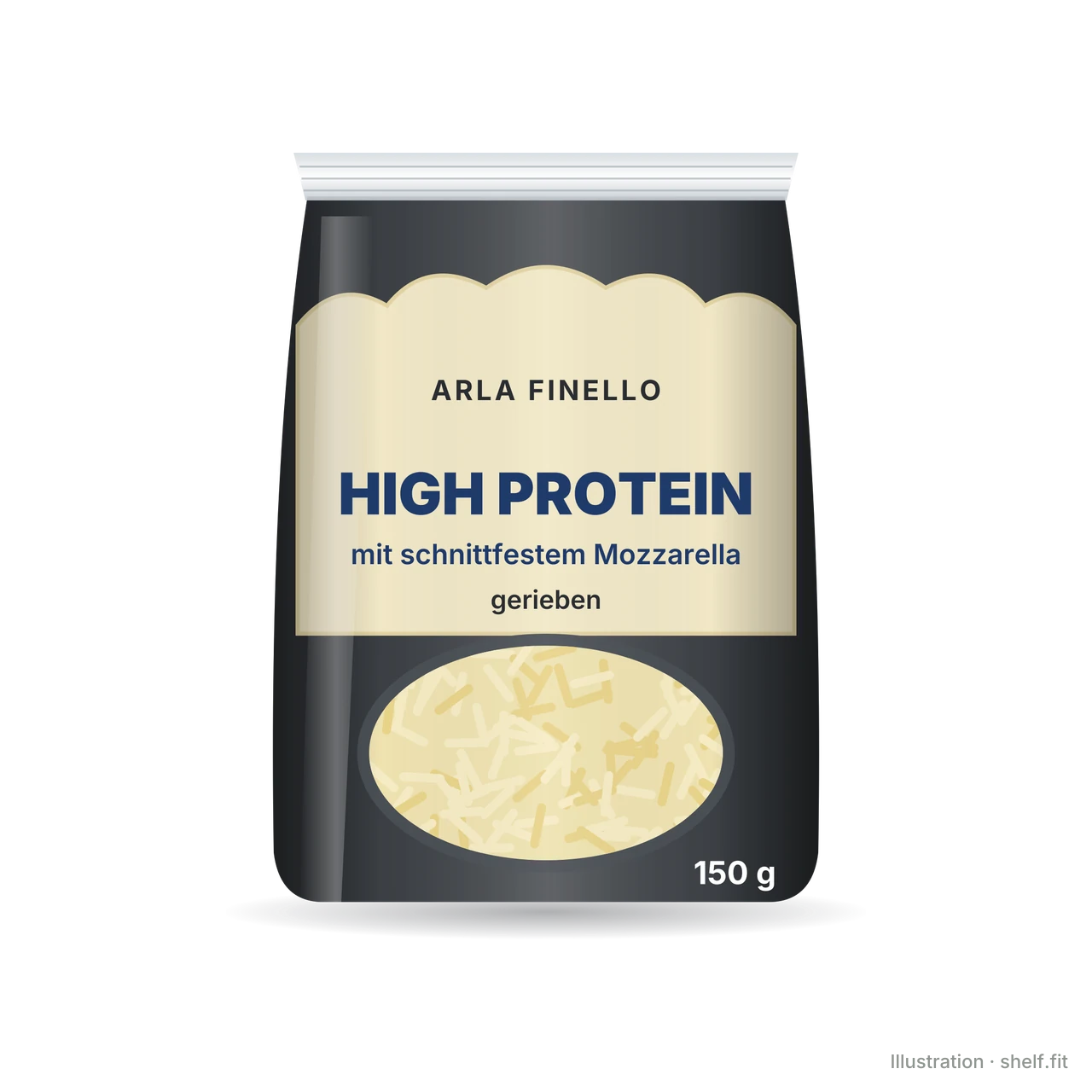 Illustration: Beutel Arla Finello High Protein, gerieben, 150 g