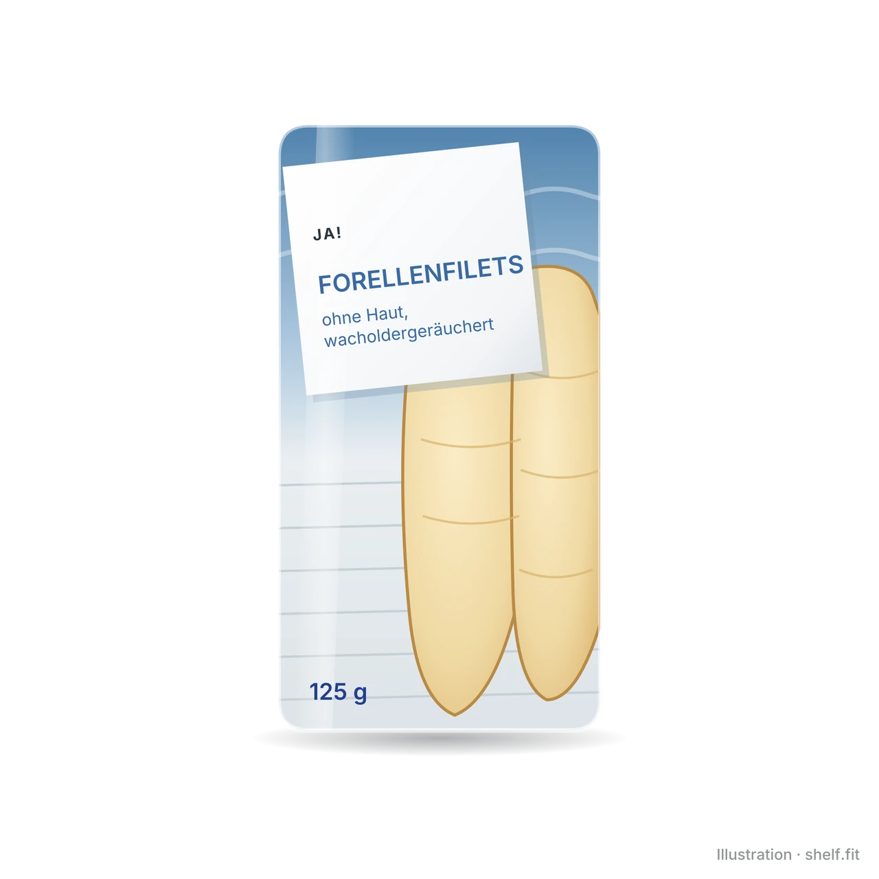 Illustration: Packung ja! Forellenfilets geräuchert, 125 g
