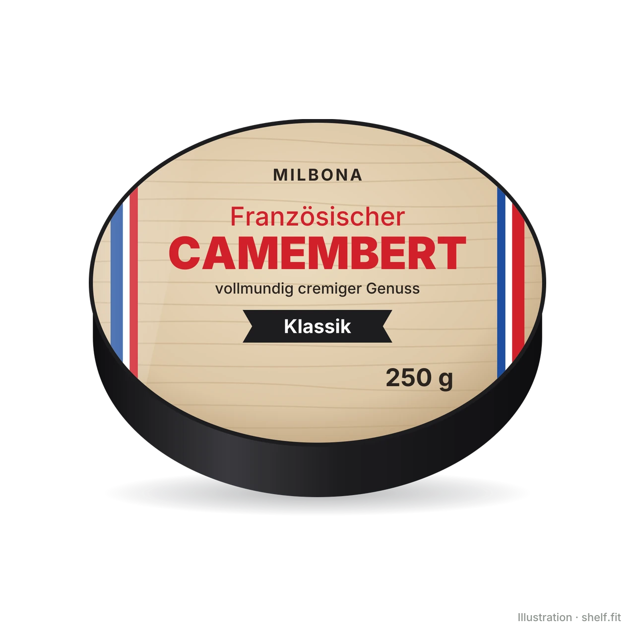 Illustration: Runde Schachtel Milbona Französischer Camembert Klassik, 250 g