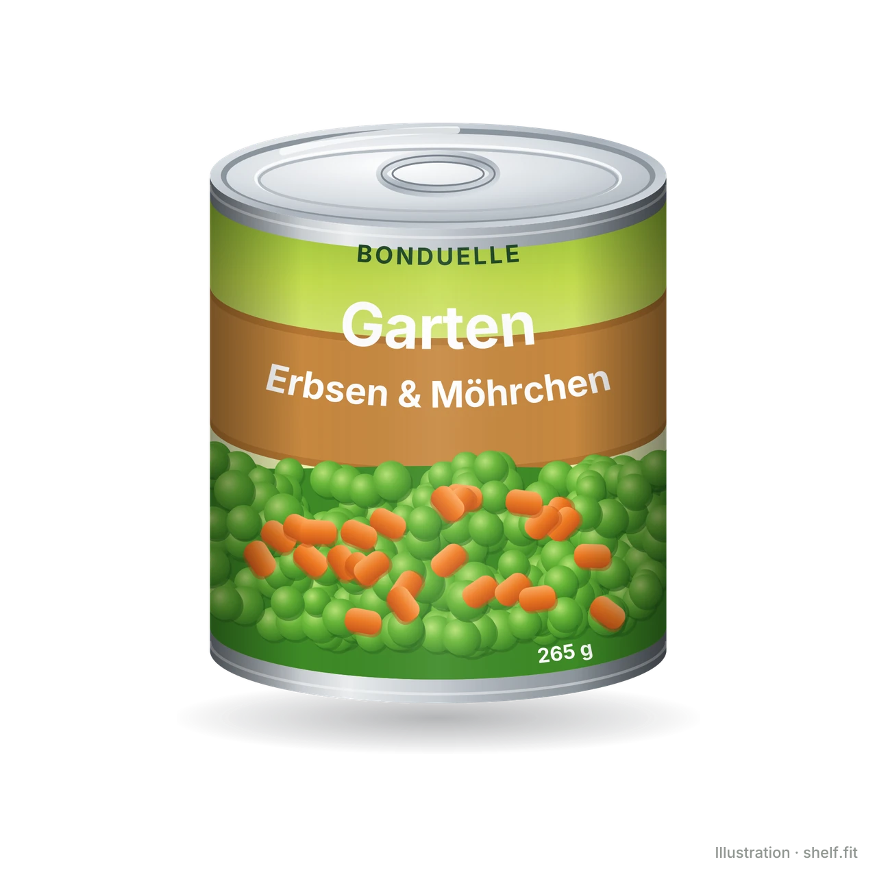 Illustration: Bonduelle Garden Peas with Baby Carrots tin, 425 ml