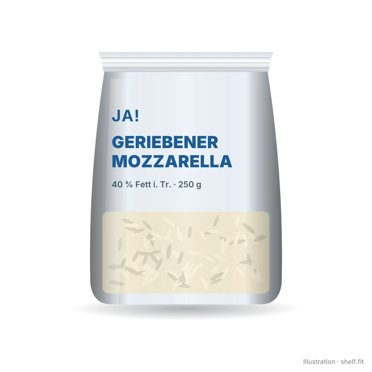 Illustration: Geriebener Mozzarella 40 % Fett i. Tr.