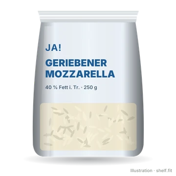 Illustration: Geriebener Mozzarella 40 % Fett i. Tr.