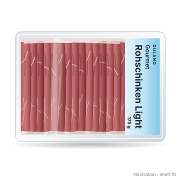 Illustration: Packung Dulano Gourmet Rohschinken Light