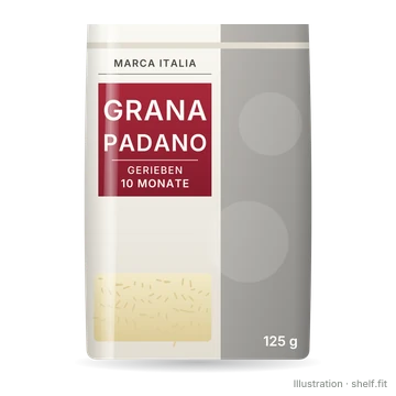 Illustration: Beutel Marca Italia Grana Padano gerieben, 125 g