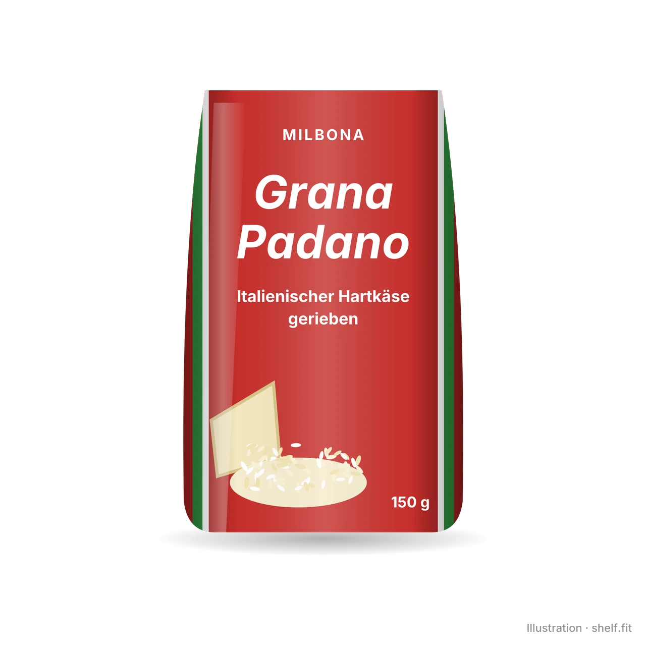 Illustration: Beutel Milbona Grana Padano gerieben, 150 g