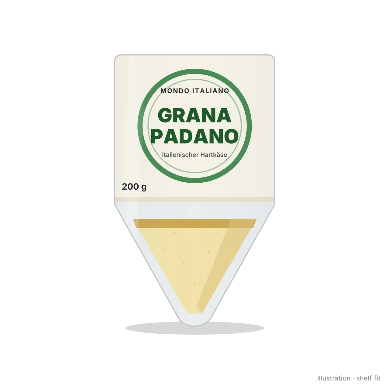 Illustration: Packung Mondo Italiano Grana Padano am Stück, 200 g