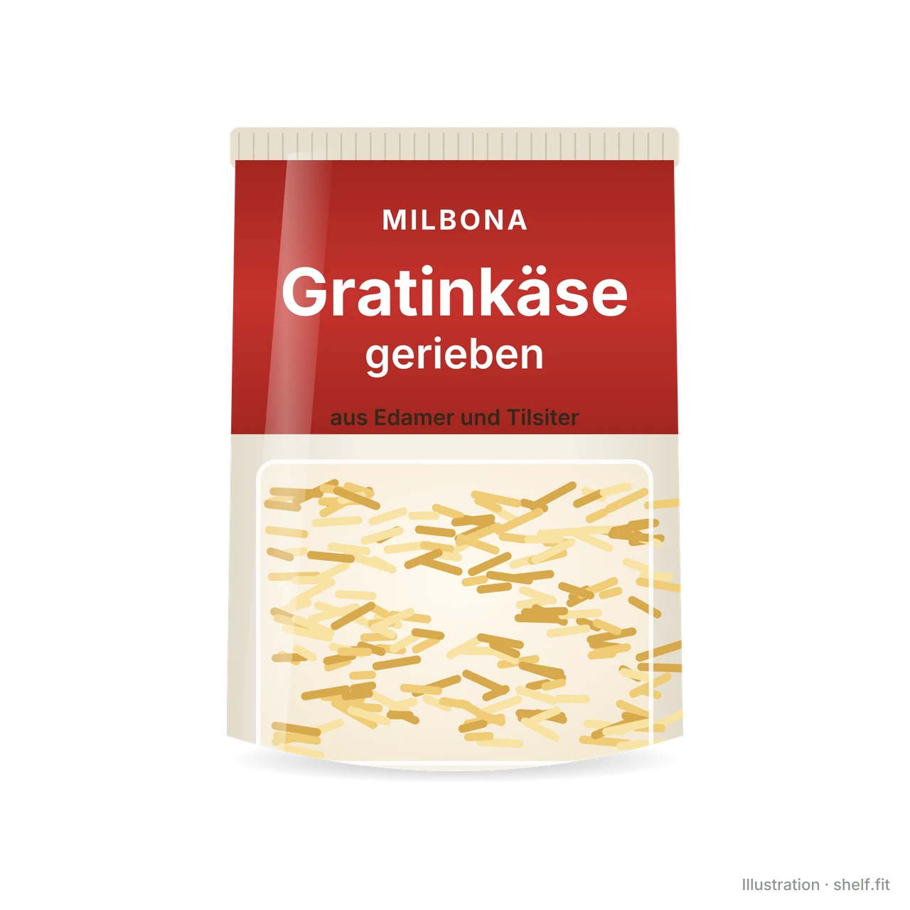 Illustration: Beutel Milbona Gratinkäse gerieben