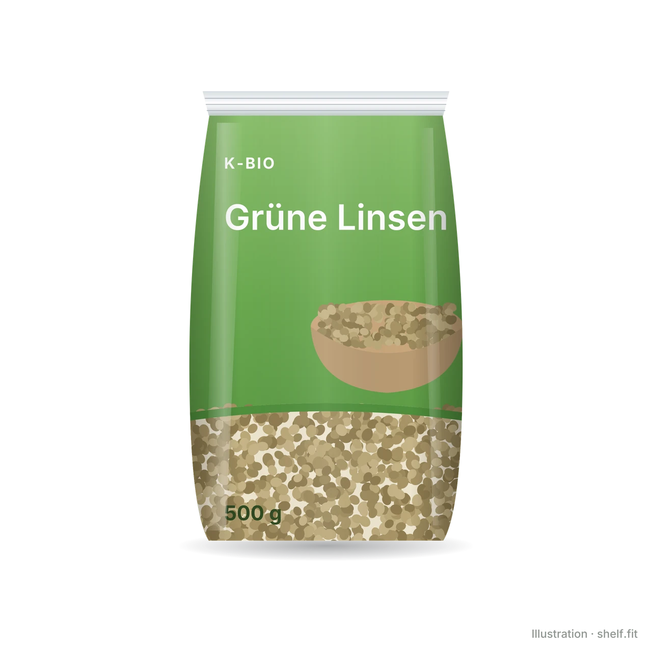 Illustration: K-Bio green lentils bag, 500 g