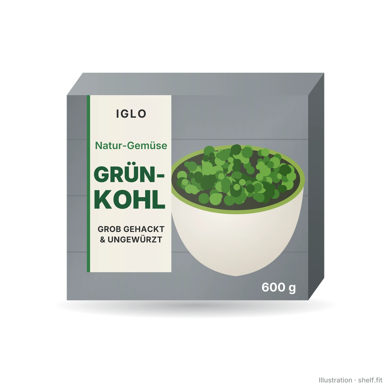 Illustration: Packung iglo Grünkohl grob gehackt, 600 g