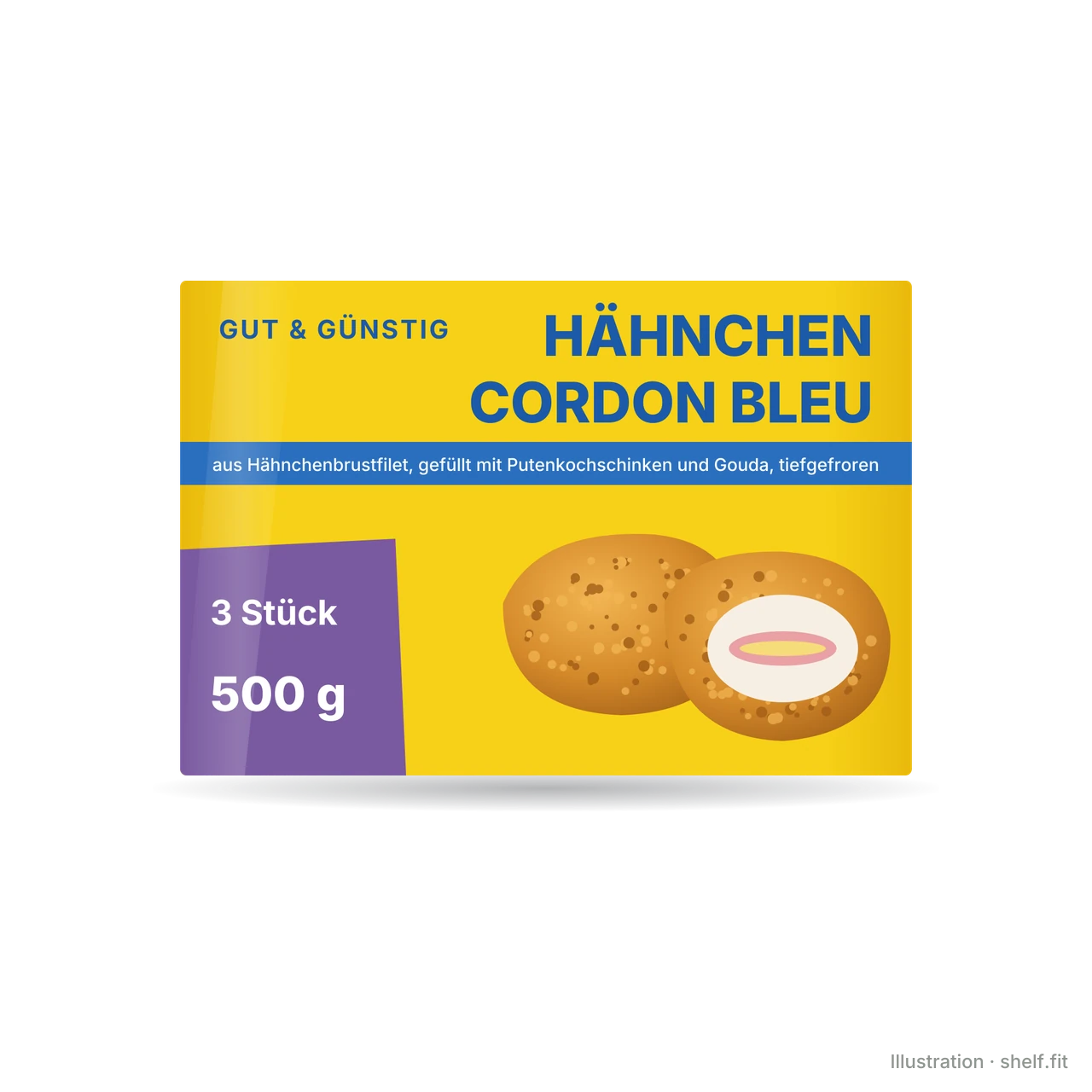 Illustration: Faltschachtel Gut & Günstig Hähnchen Cordon Bleu, 3 Stück, 500 g