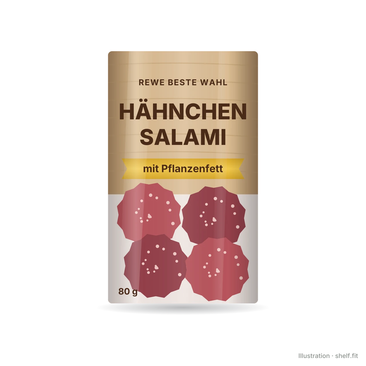 Illustration: Packung REWE Beste Wahl Hähnchen Salami mit Pflanzenfett, 80 g