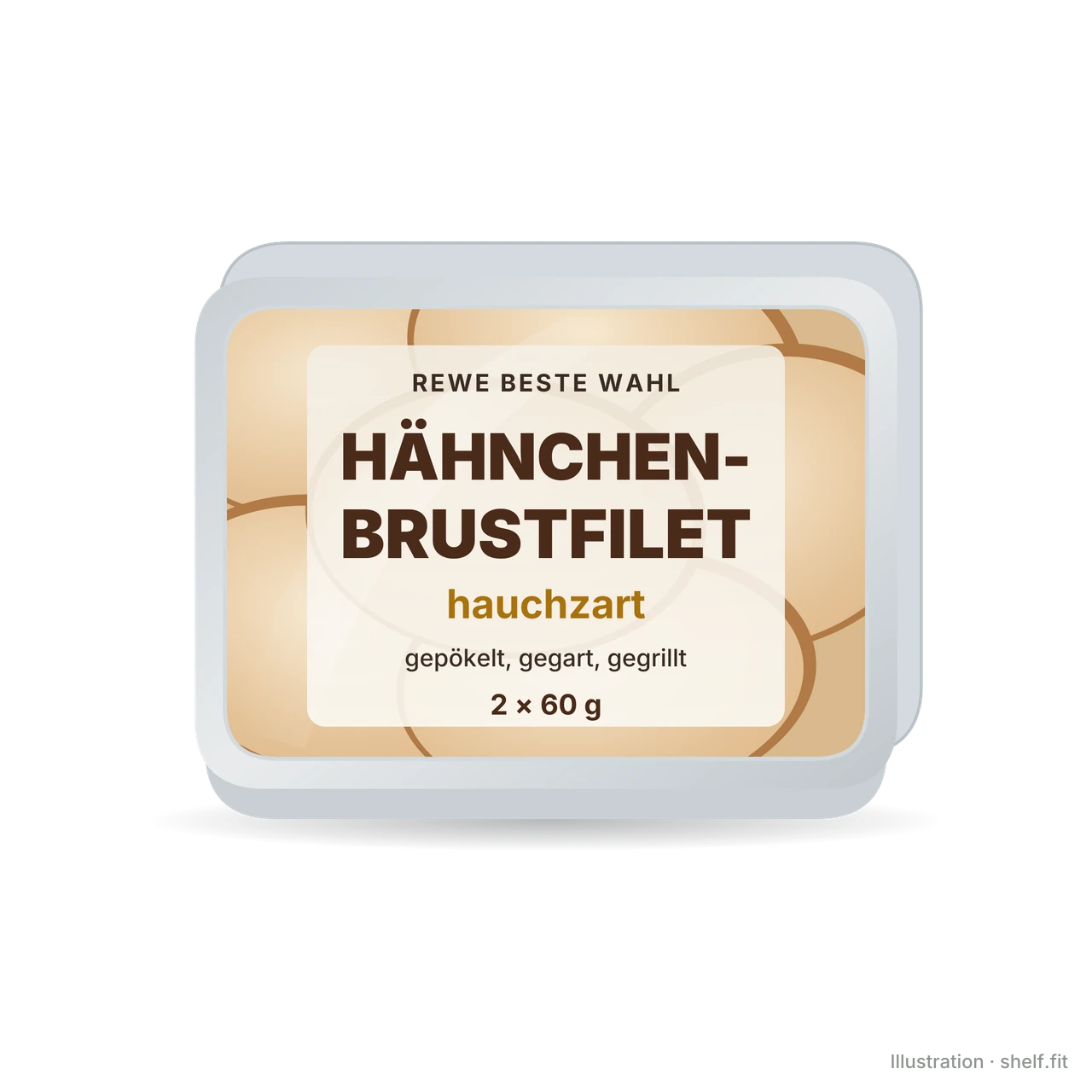 Illustration: Packung REWE Beste Wahl Hähnchenbrustfilet hauchzart, 2 × 60 g