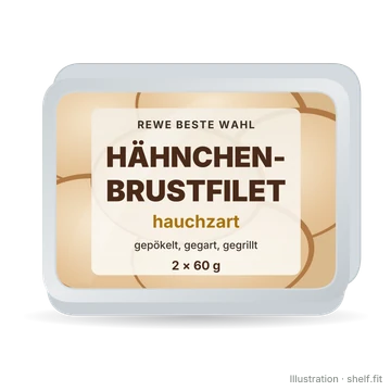 Illustration: Packung REWE Beste Wahl Hähnchenbrustfilet hauchzart, 2 × 60 g