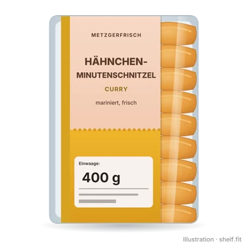 Illustration: Packung Metzgerfrisch Hähnchenminutenschnitzel Curry, 400-g-Packung