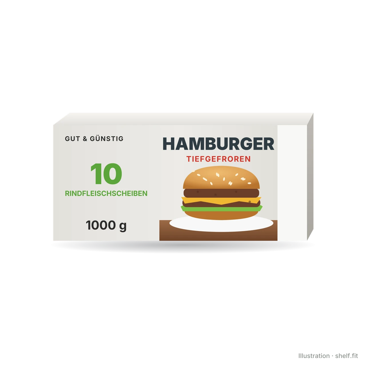 Illustration: Packung Gut & Günstig Hamburger tiefgefroren