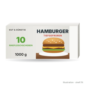 Illustration: Packung Gut & Günstig Hamburger tiefgefroren