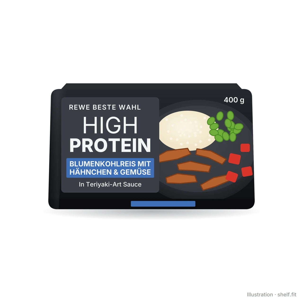 Illustration: Schale REWE Beste Wahl High Protein Blumenkohlreis mit Hähnchen & Gemüse, 400 g