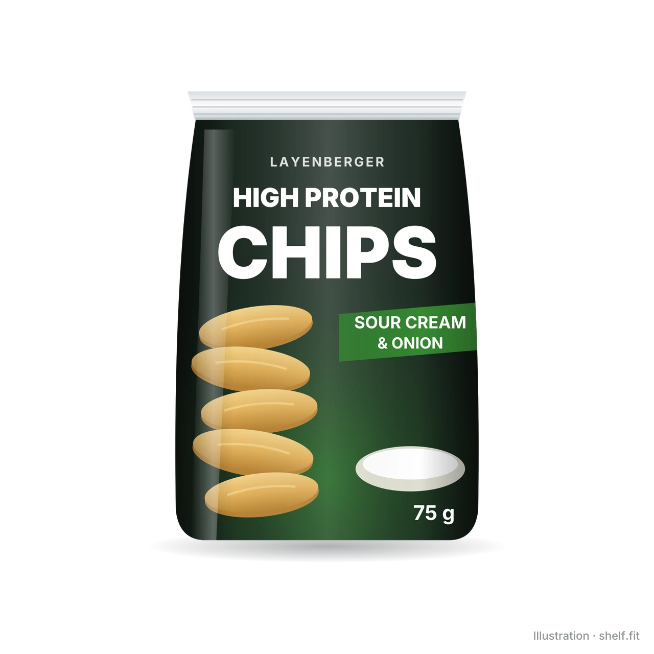 Illustration: Layenberger LowCarb.one High Protein Chips Sour Cream & Onion bag, 75 g
